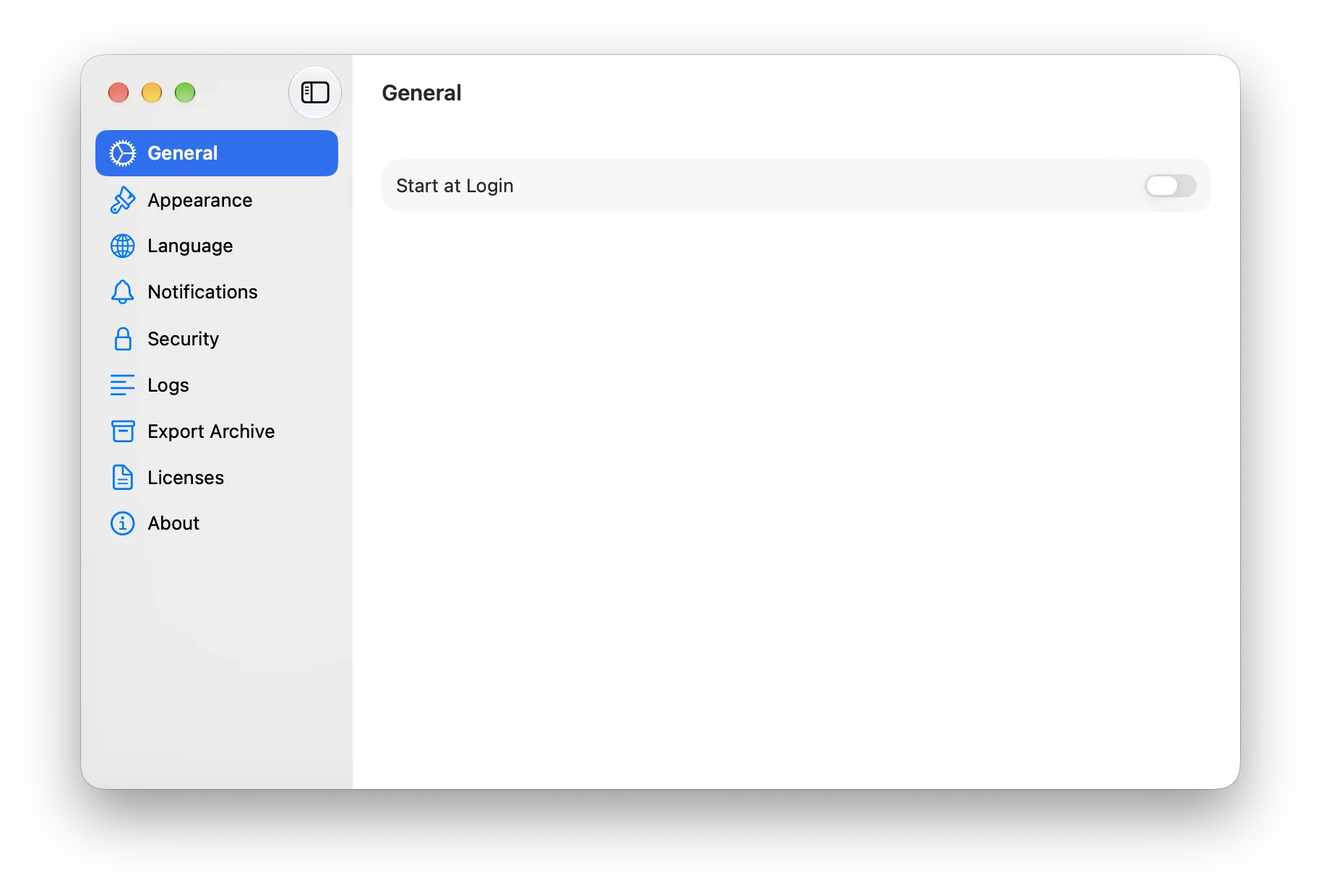 Finestra de configuració de Vylos al macOS